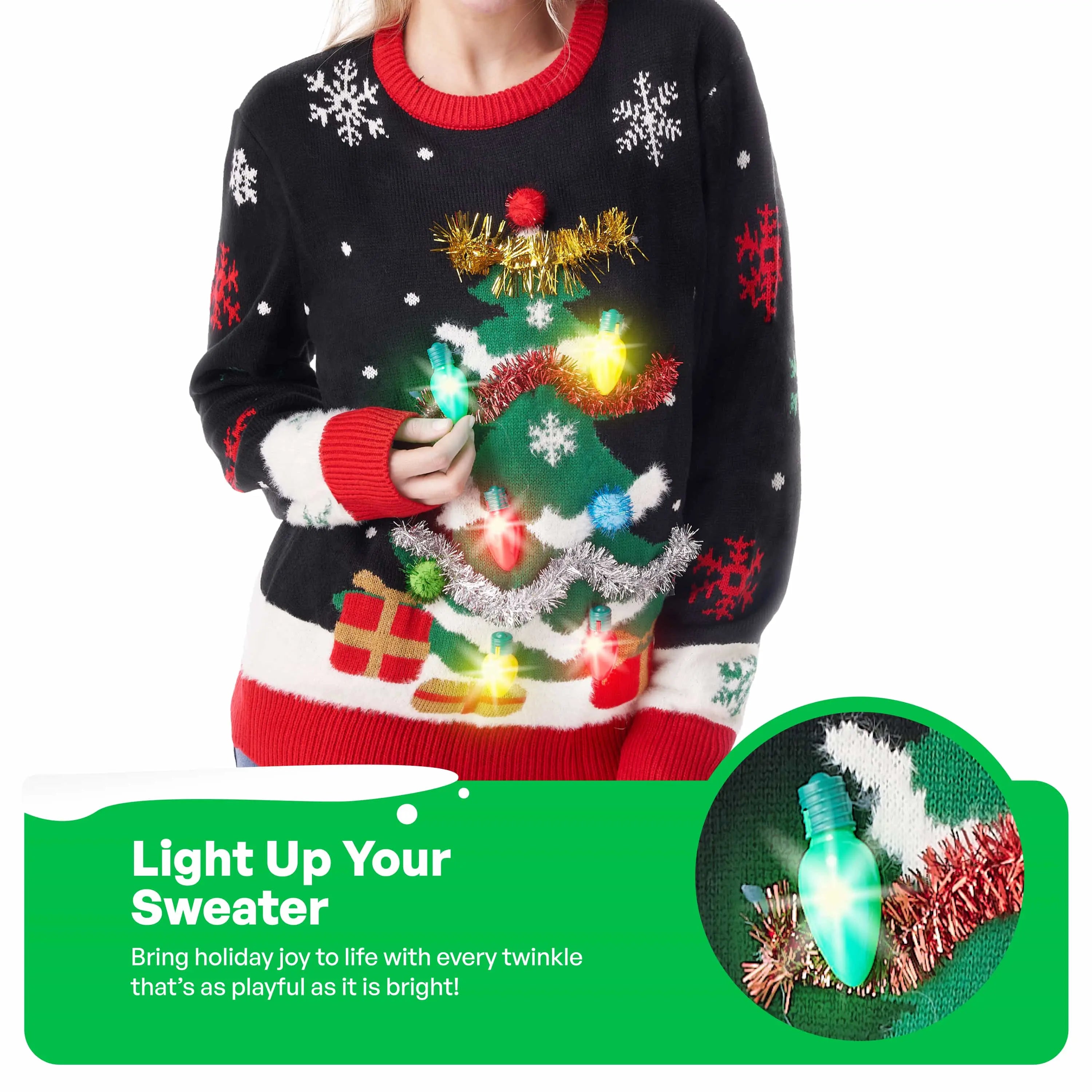 Women Ugly Christmas Sweater LED Light Up Christmas Tree