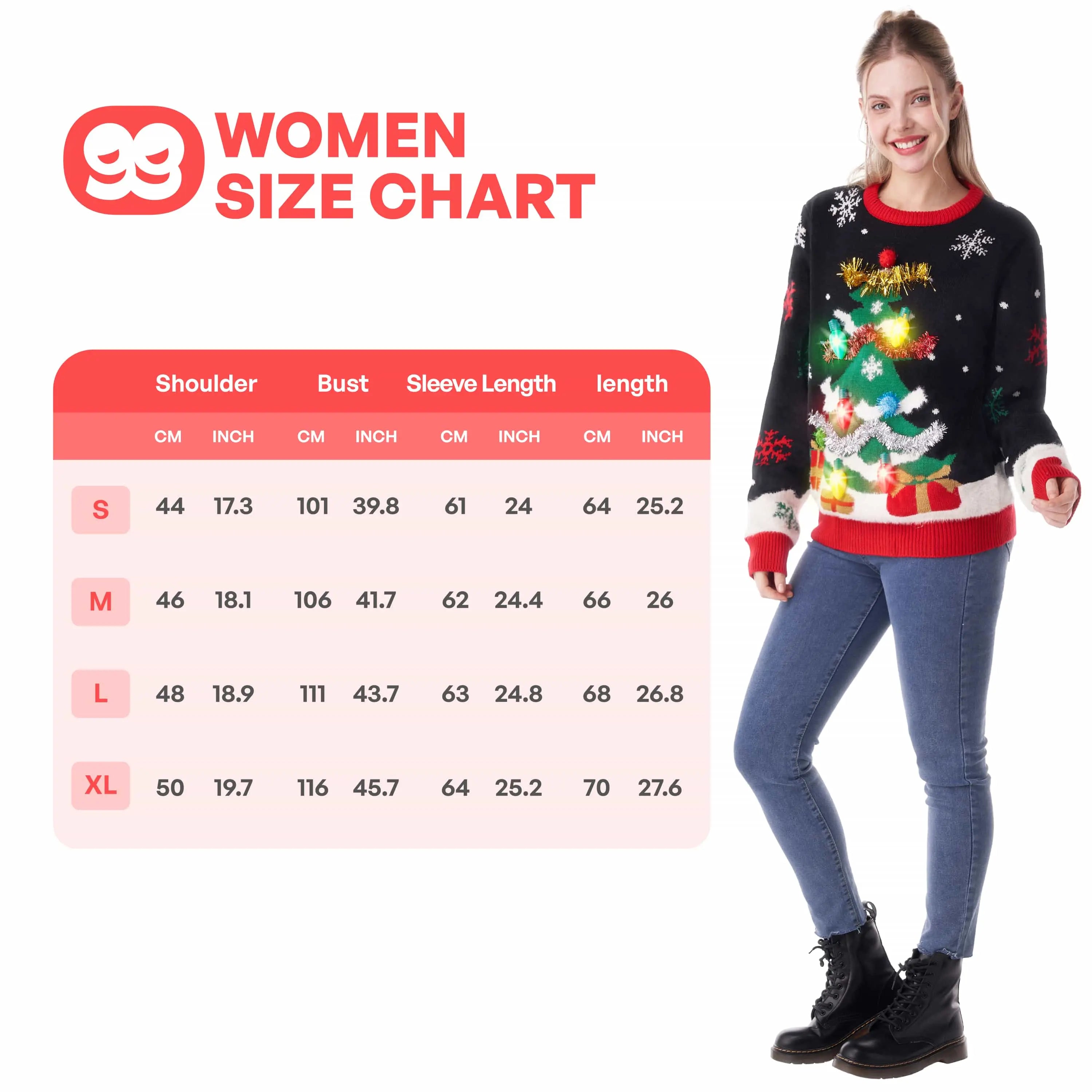 Women Ugly Christmas Sweater LED Light Up Christmas Tree