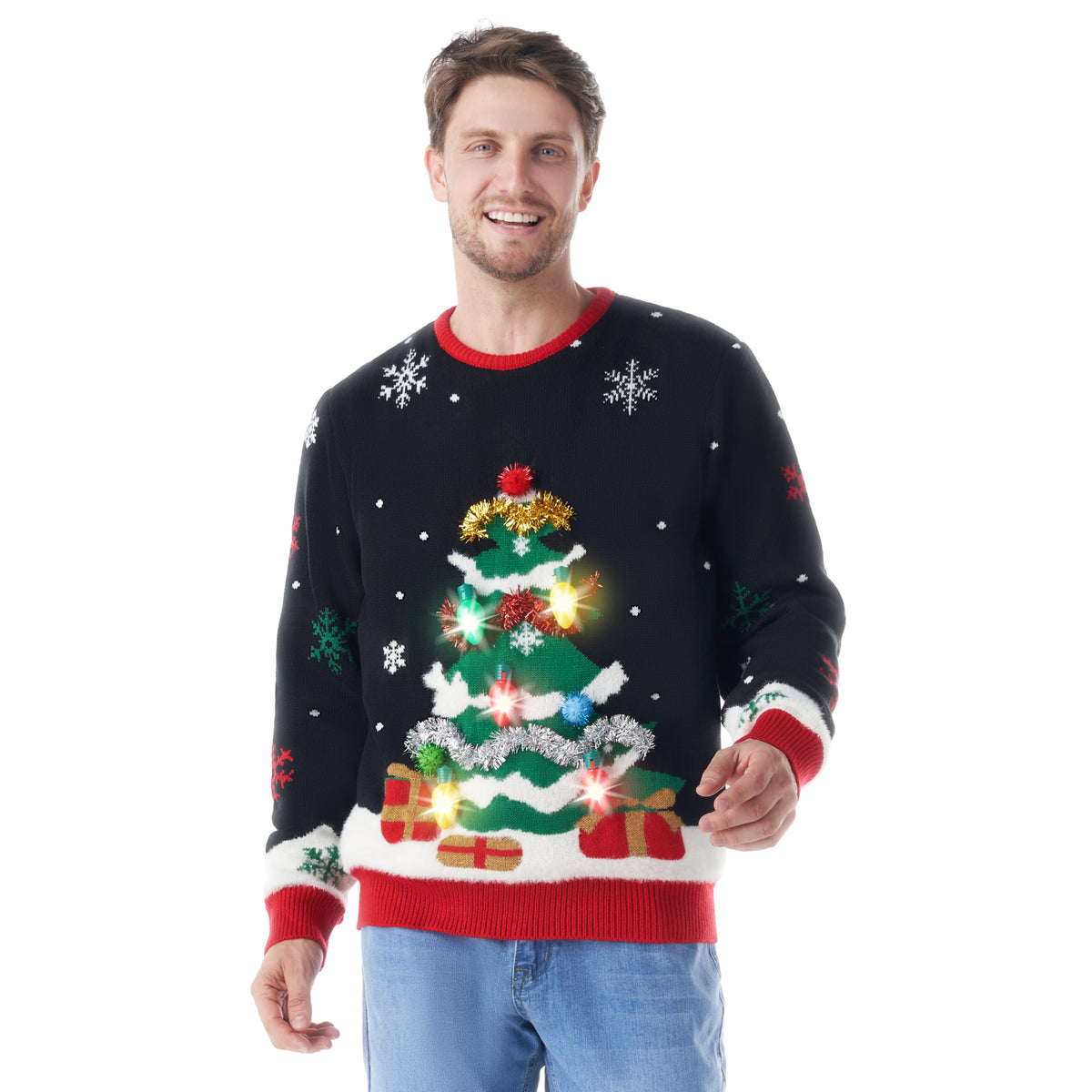 Men Ugly Christmas Sweater LED Light Up Christmas Tree