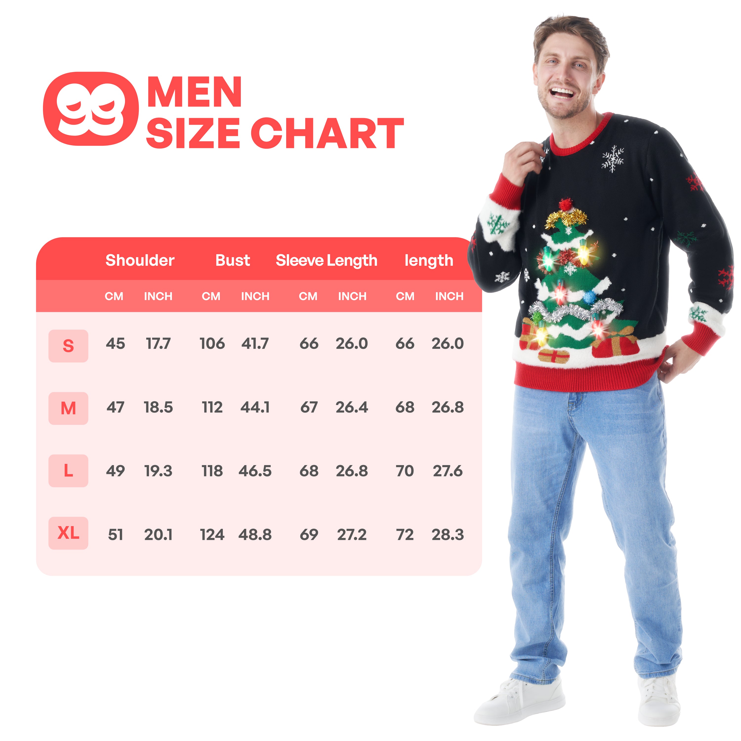 Men Ugly Christmas Sweater LED Light Up Christmas Tree