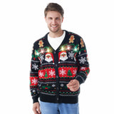 Men Ugly Christmas Sweaters Santa V-Neck Cardigan