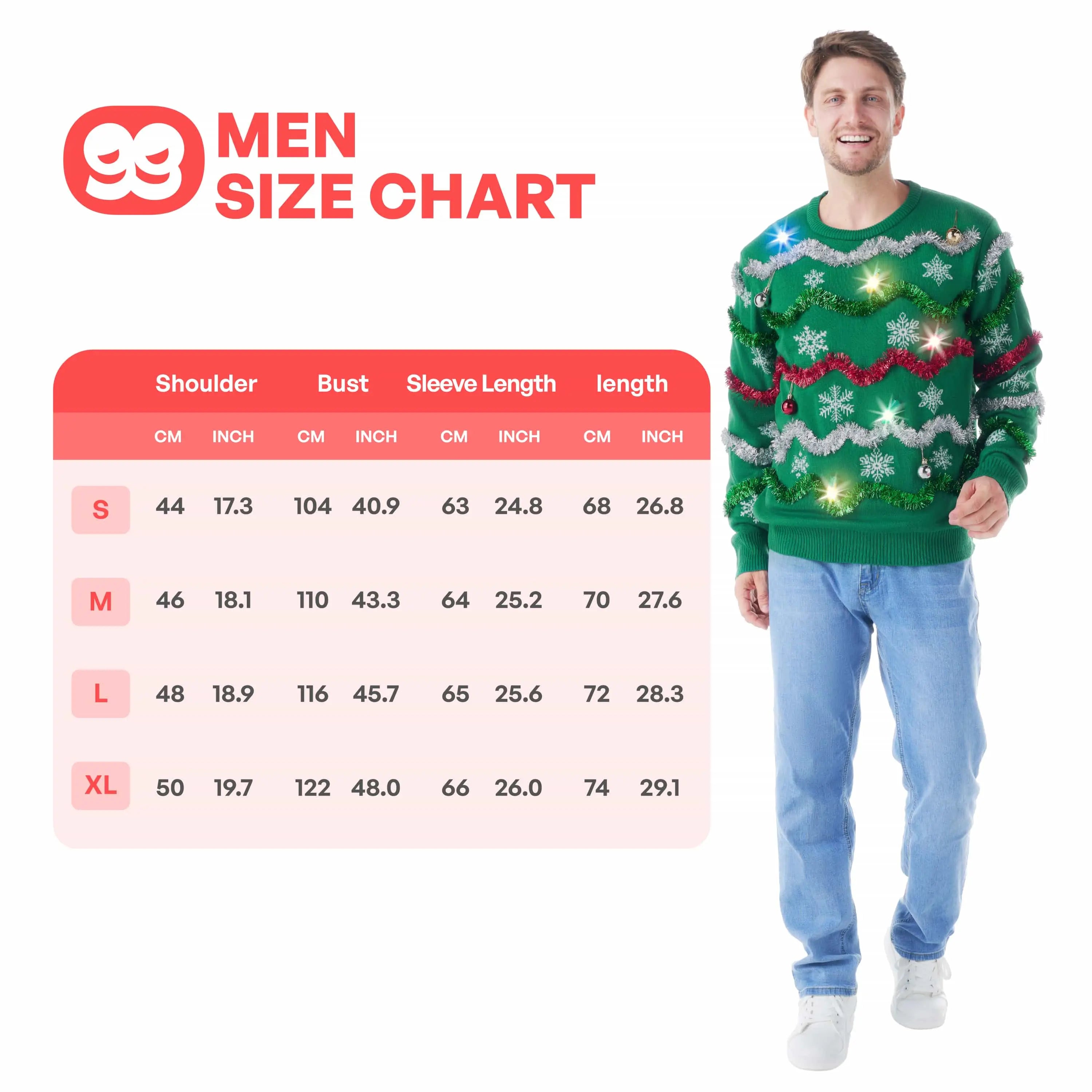 Men's Christmas Ugly Sweater with Garland and Lights