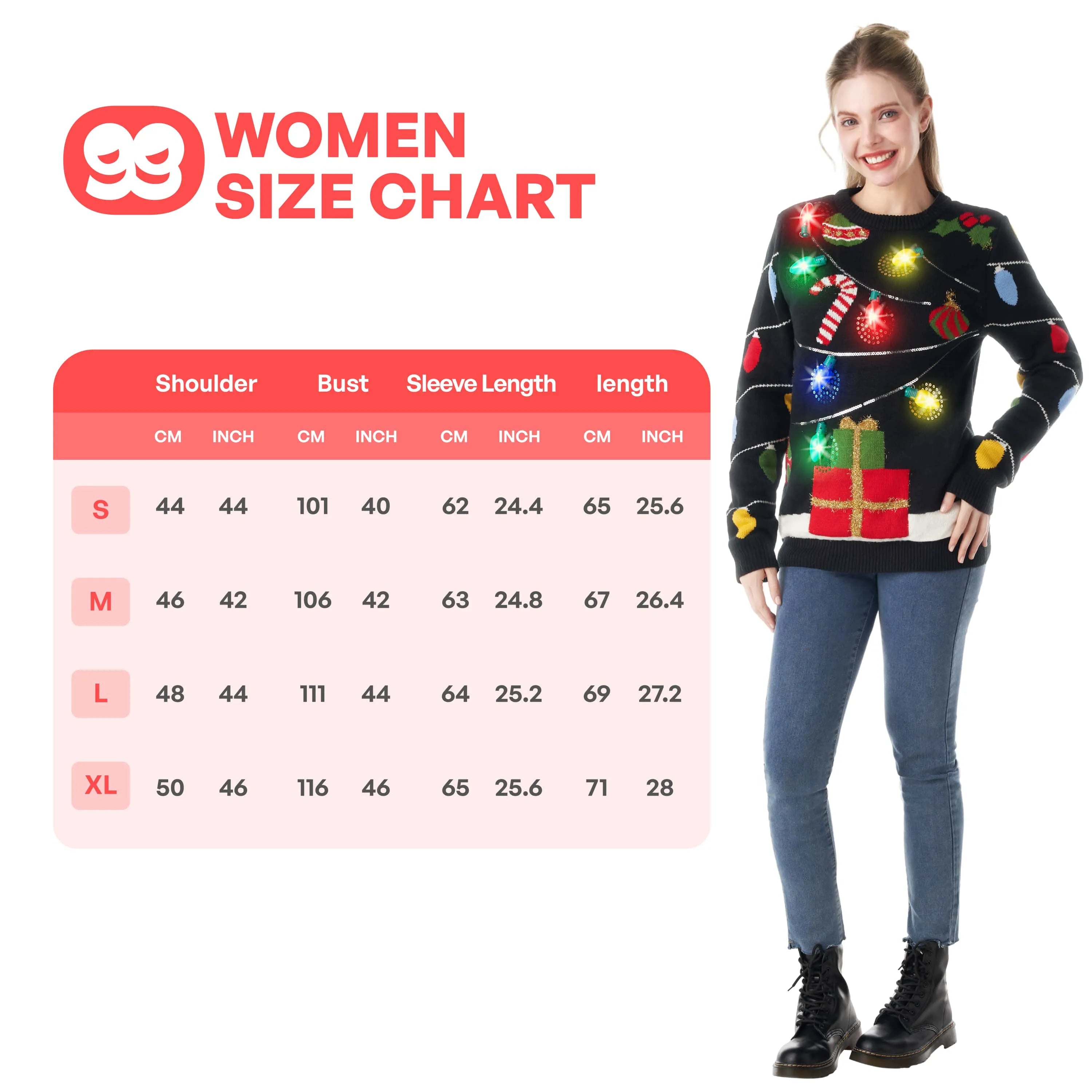 String lights ugly sweater with light bulbs (Women)