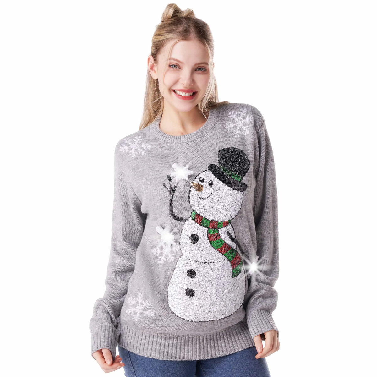 Women Ugly Christmas Sweaters Light Up Snowman