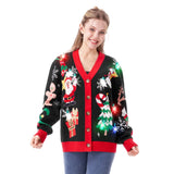 Women Black Collage Christmas Elements Cardigan