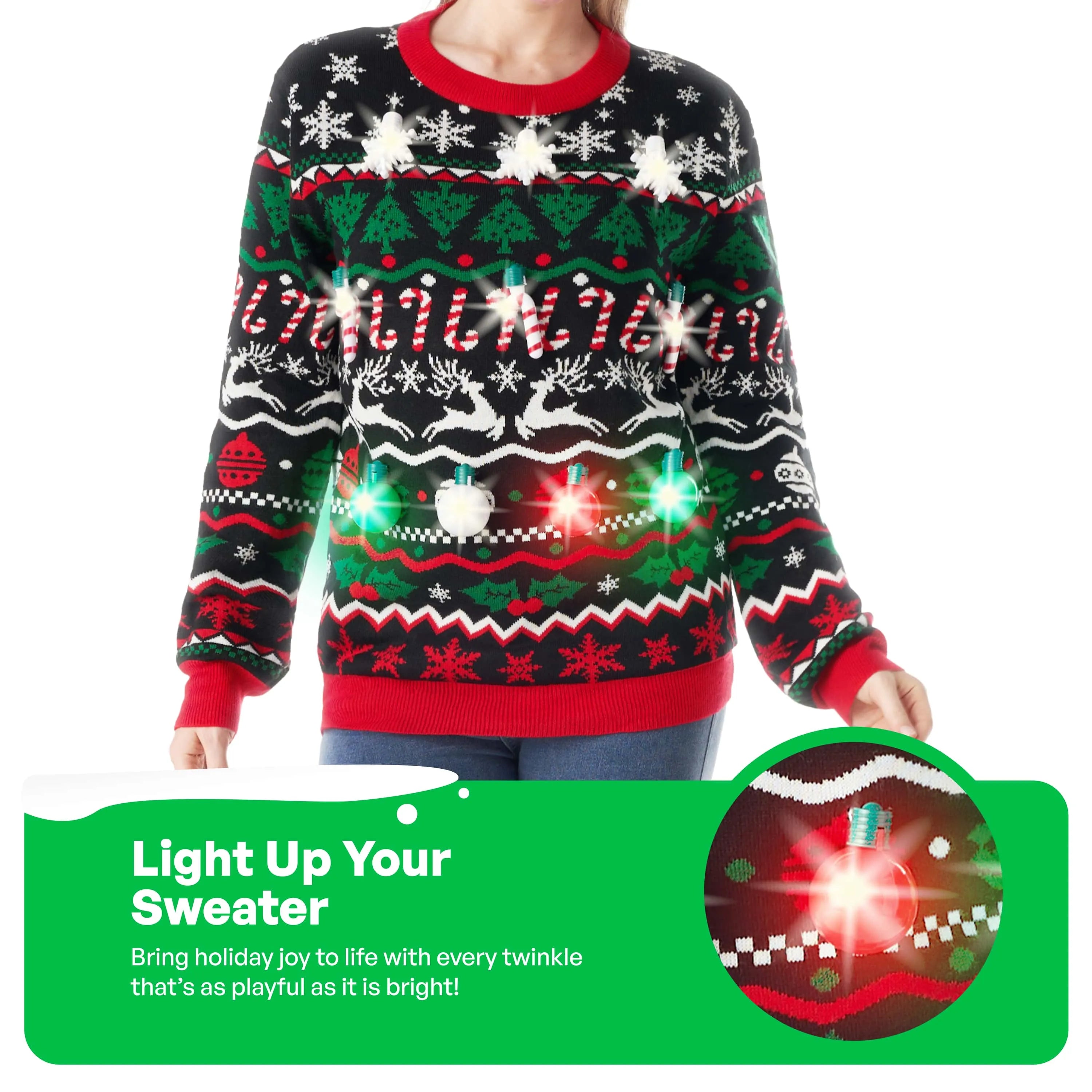 Women Christmas Nordic pattern ugly sweater with bulbs