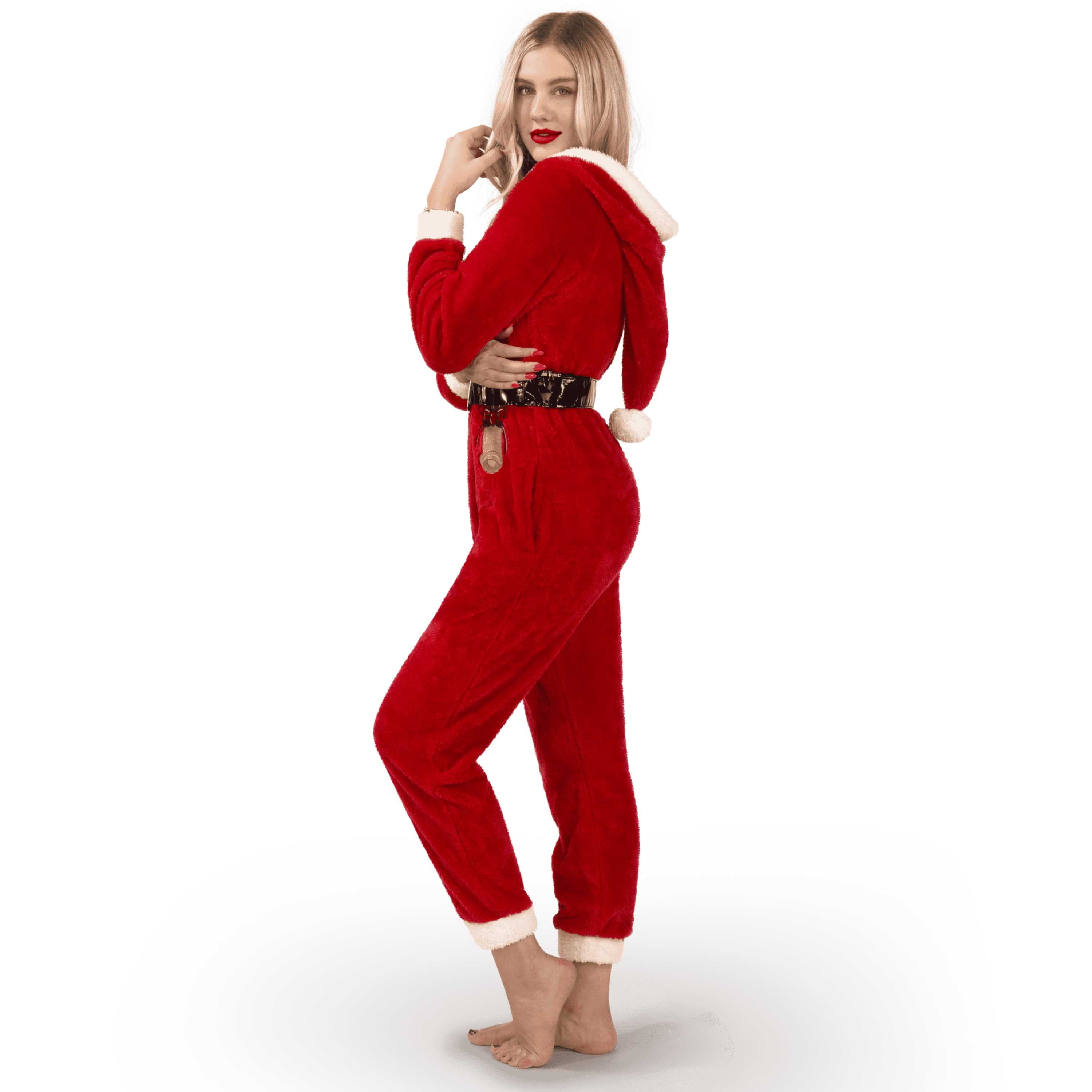 Women Santa Hoody Jumpsuit With Belt