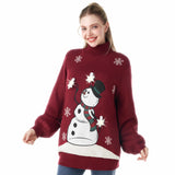 Women Turtleneck Snowman ugly sweater with bulbs