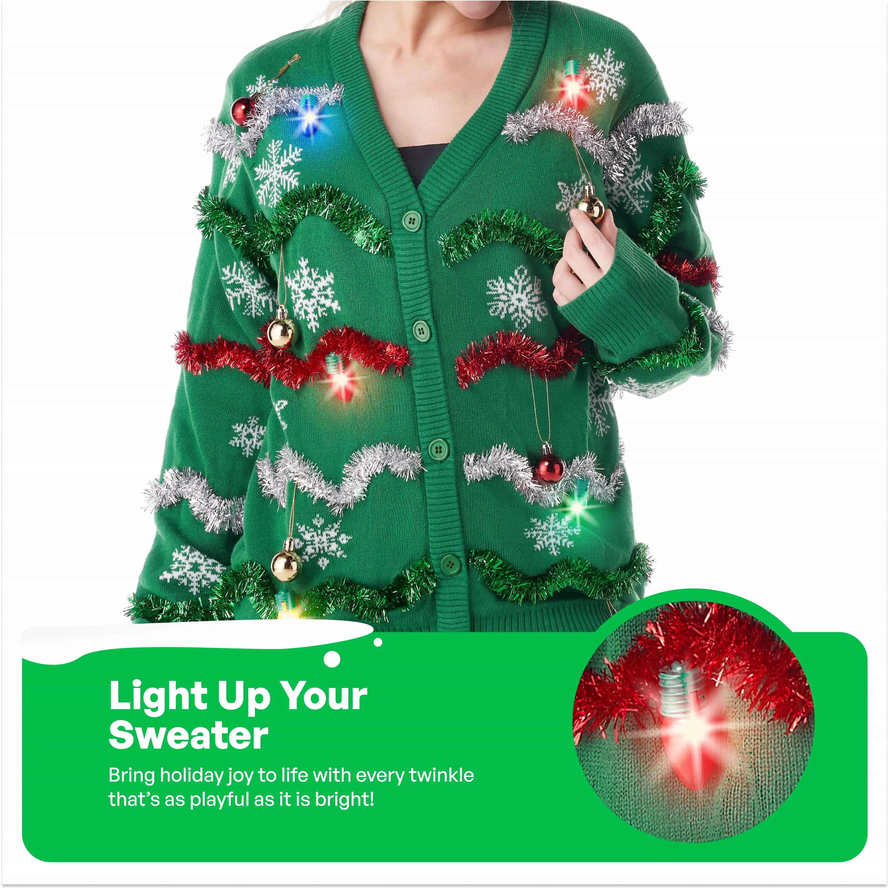 Women's Christmas Ugly Sweater with Garland and Lights