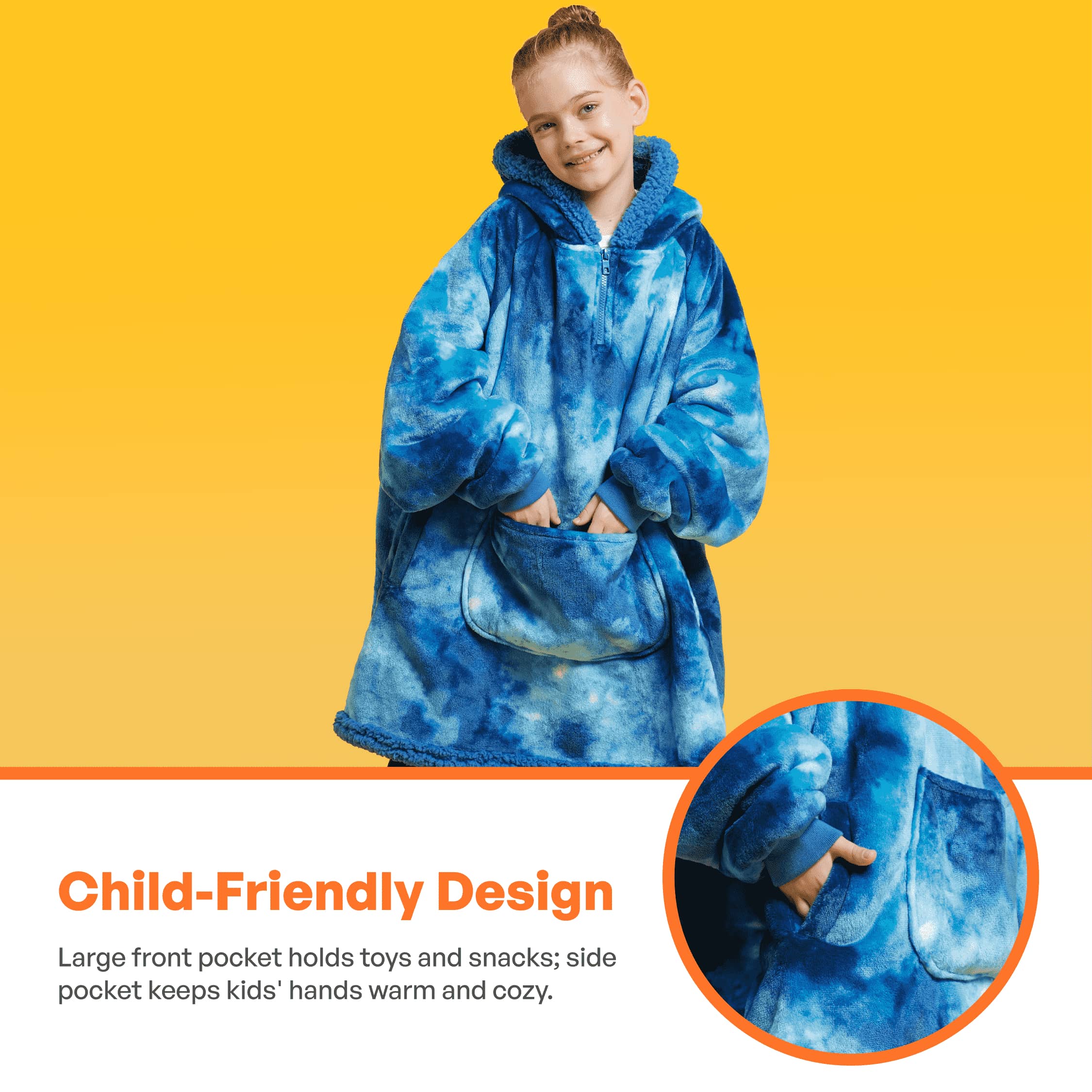 Wearable Blanket Dark Blue Tie Dye For Kids